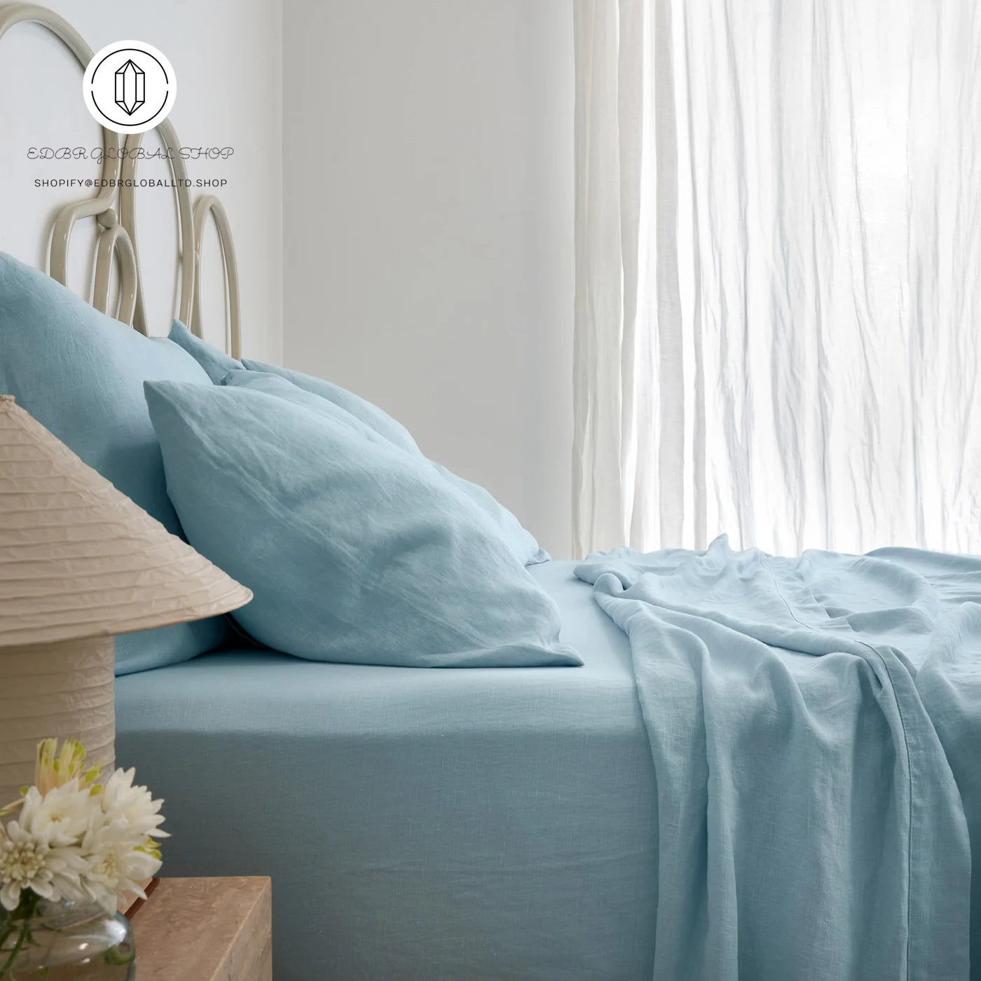 EDBR GLOBAL French Flax Linen Sheet Set in Sky Blue