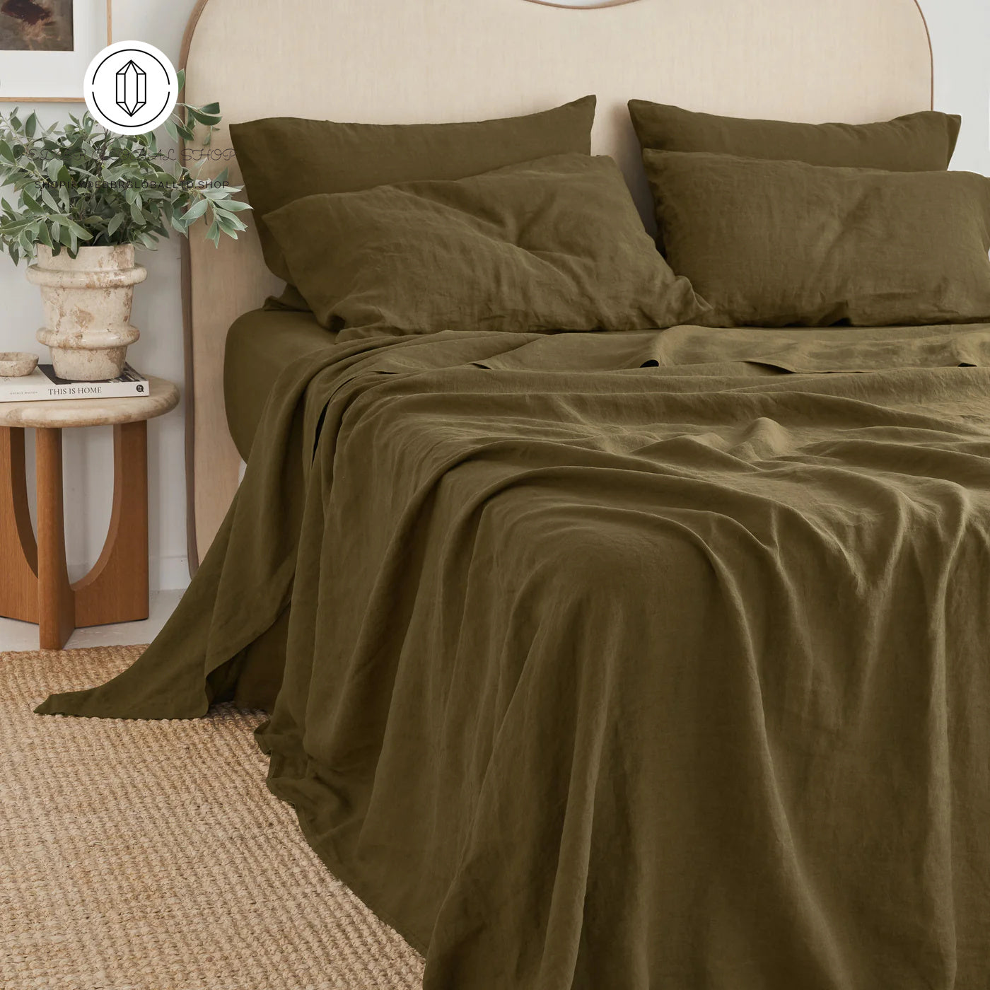 EDBR GLOBAL French Flax Linen Sheet Set in Olive