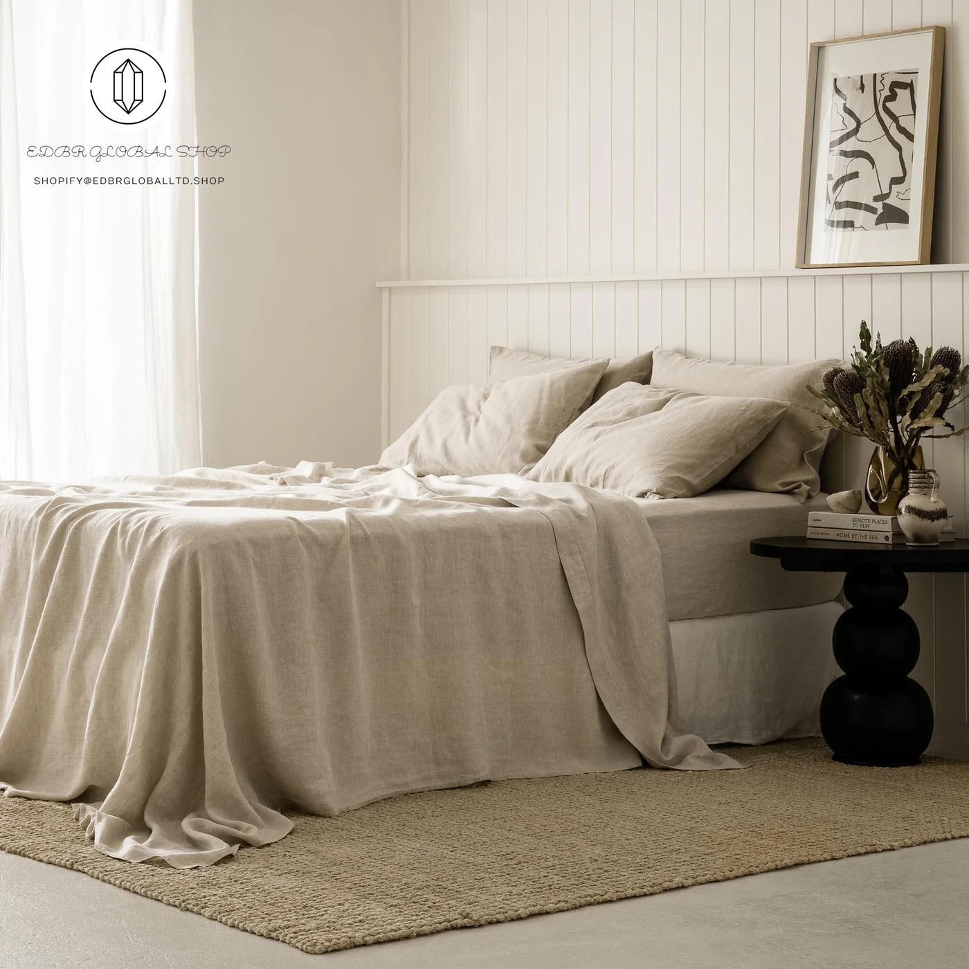 EDBR GLOBAL French Flax Linen Sheet Set in Natural