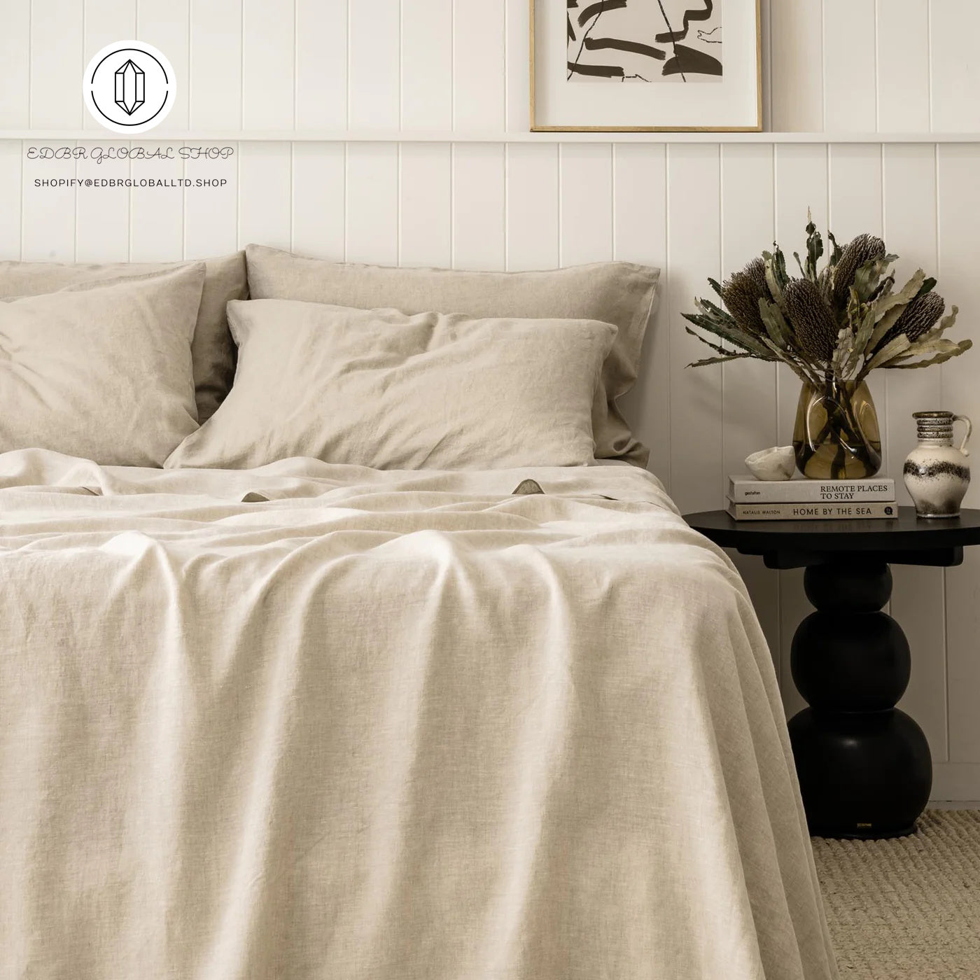EDBR GLOBAL French Flax Linen Sheet Set in Natural
