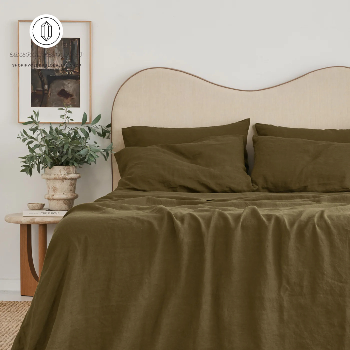 EDBR GLOBAL French Flax Linen Sheet Set in Olive