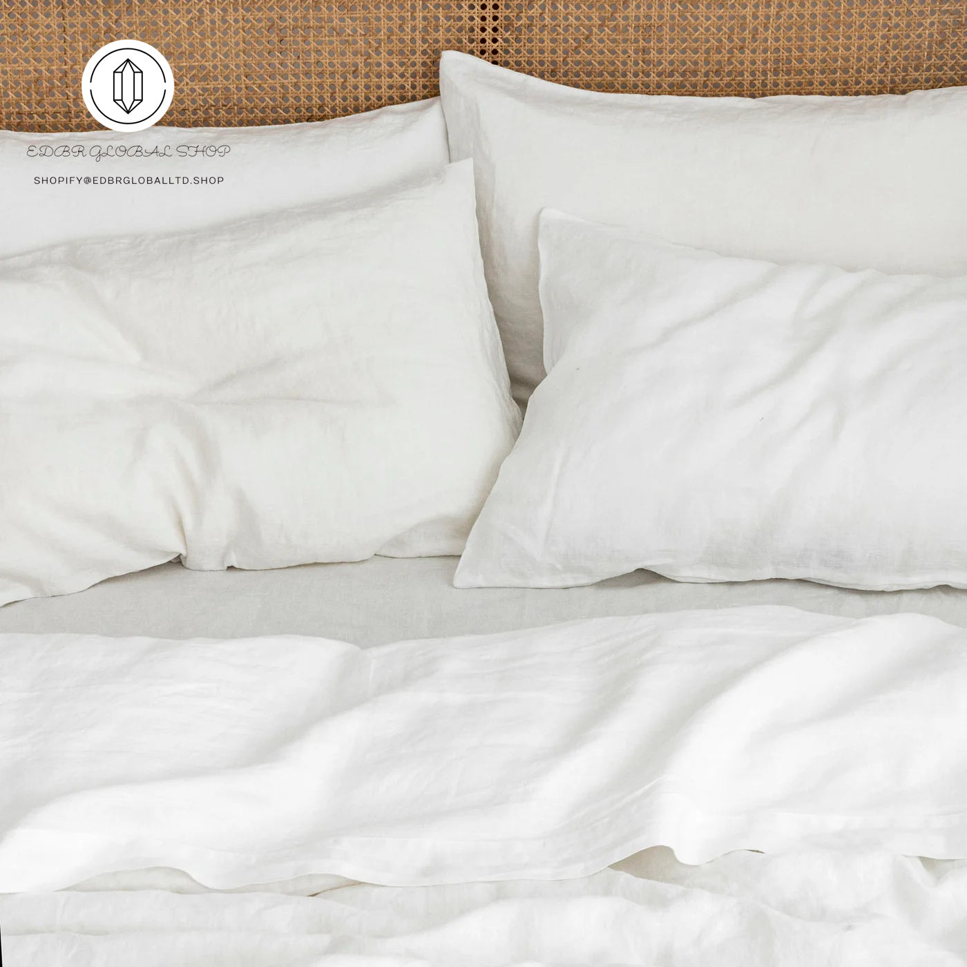 EDBR GLOBAL French Flax Linen Sheet Set in White