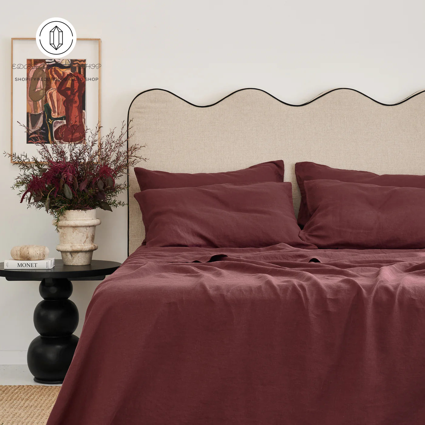 EDBR GLOBAL French Flax Linen Sheet Set in Cherrywood