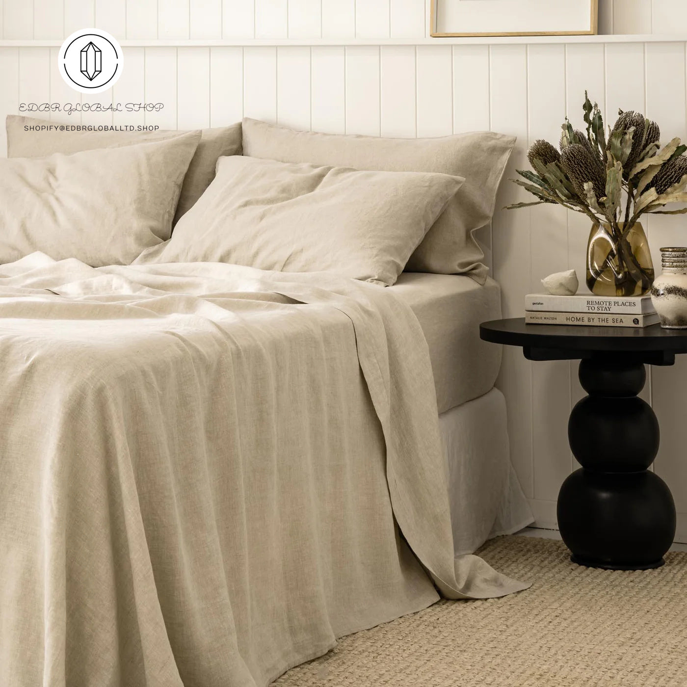EDBR GLOBAL French Flax Linen Sheet Set in Natural