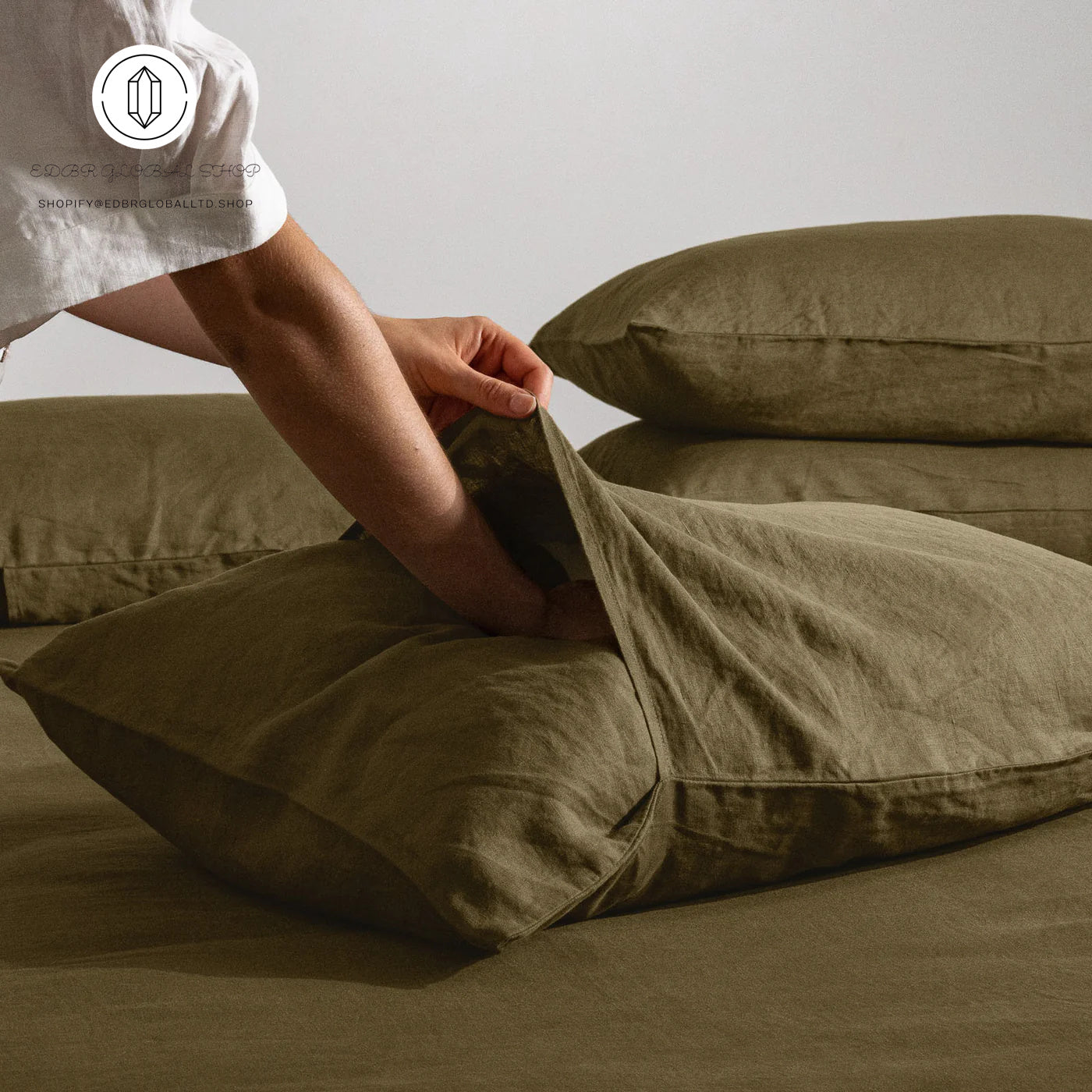 EDBR GLOBAL French Flax Linen Sheet Set in Olive
