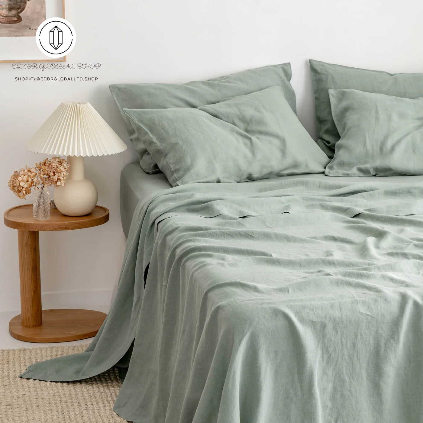 EDBR GLOBAL French Flax Linen Sheet Set in Sage