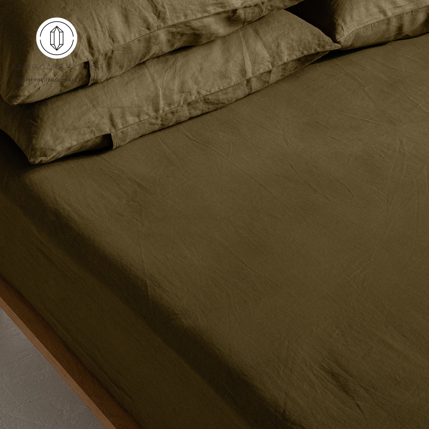 EDBR GLOBAL French Flax Linen Sheet Set in Olive