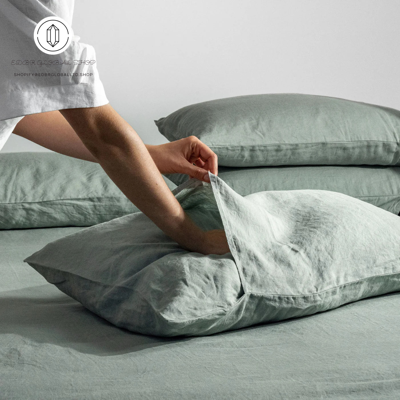 EDBR GLOBAL French Flax Linen Sheet Set in Sage