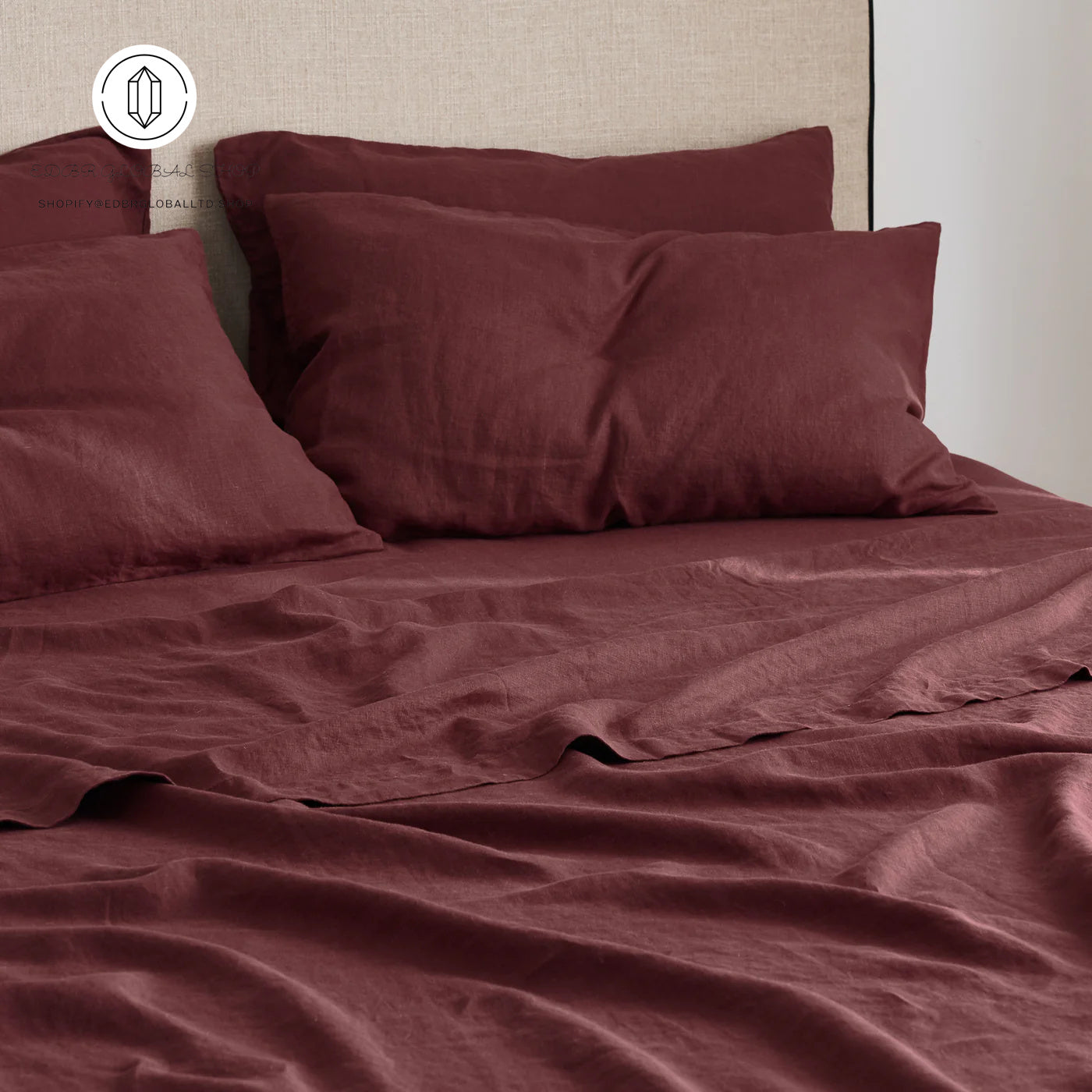 EDBR GLOBAL French Flax Linen Sheet Set in Cherrywood