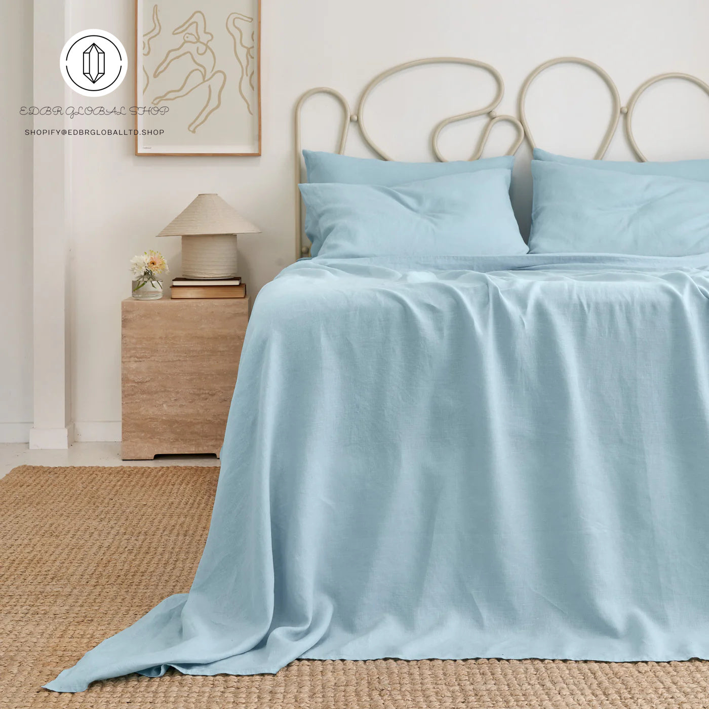 EDBR GLOBAL French Flax Linen Sheet Set in Sky Blue