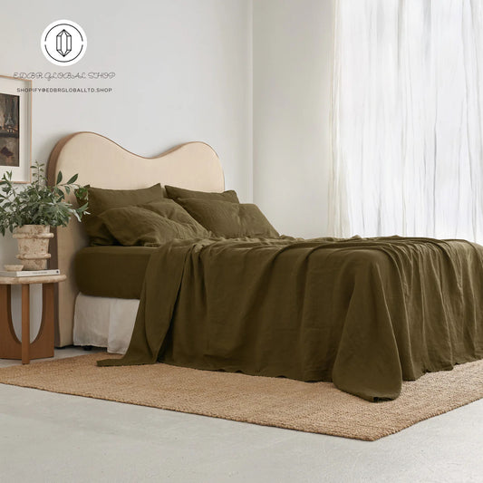 EDBR GLOBAL French Flax Linen Sheet Set in Olive