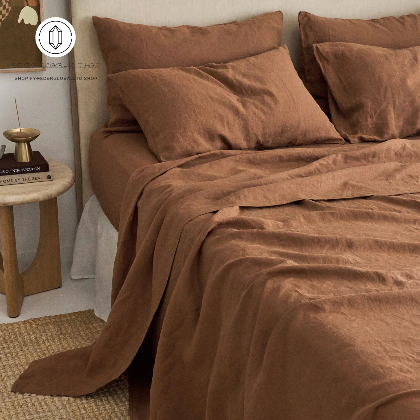 EDBR GLOBAL French Flax Linen Sheet Set in Hazelnut