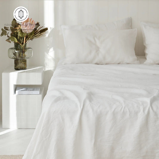 EDBR GLOBAL French Flax Linen Sheet Set in White