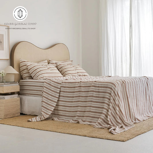 EDBR GLOBAL French Flax Linen Sheet Set in Hazelnut Stripe