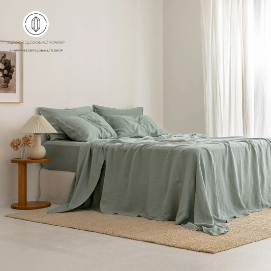 EDBR GLOBAL French Flax Linen Sheet Set in Sage