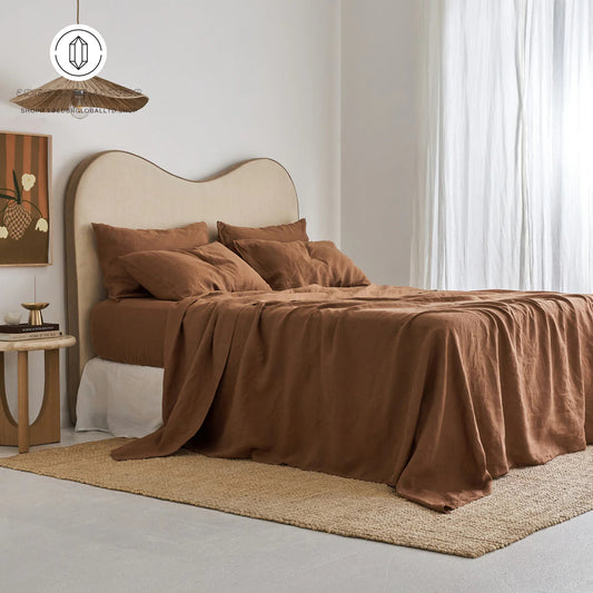 EDBR GLOBAL French Flax Linen Sheet Set in Hazelnut