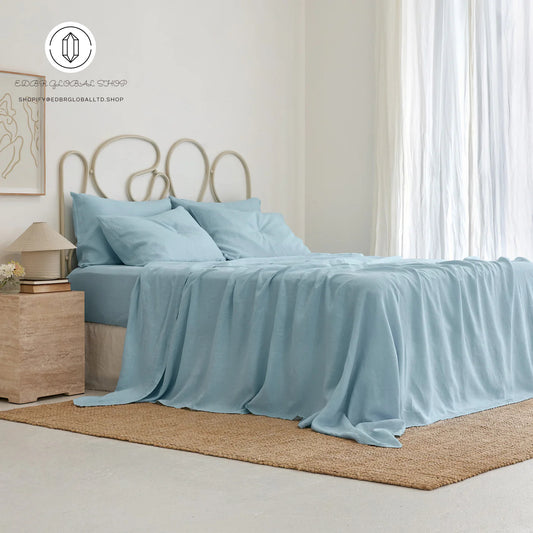 EDBR GLOBAL French Flax Linen Sheet Set in Sky Blue