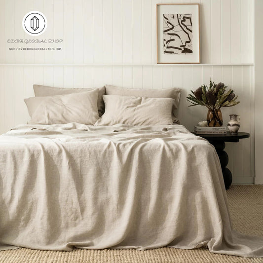 EDBR GLOBAL French Flax Linen Sheet Set in Natural