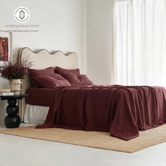 EDBR GLOBAL French Flax Linen Sheet Set in Cherrywood