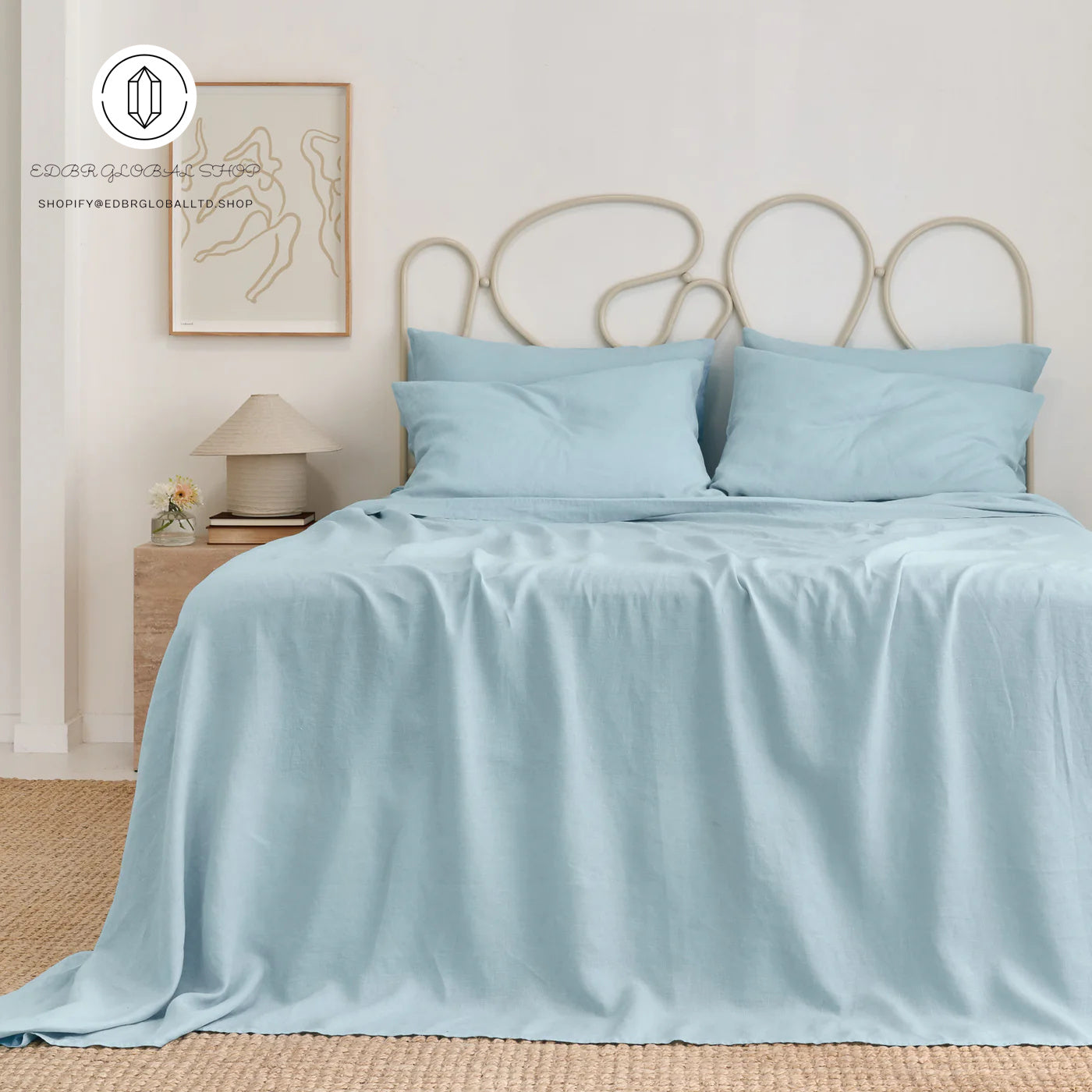 EDBR GLOBAL French Flax Linen Sheet Set in Sky Blue