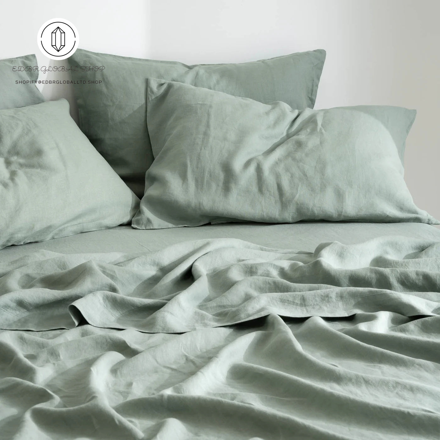 EDBR GLOBAL French Flax Linen Sheet Set in Sage
