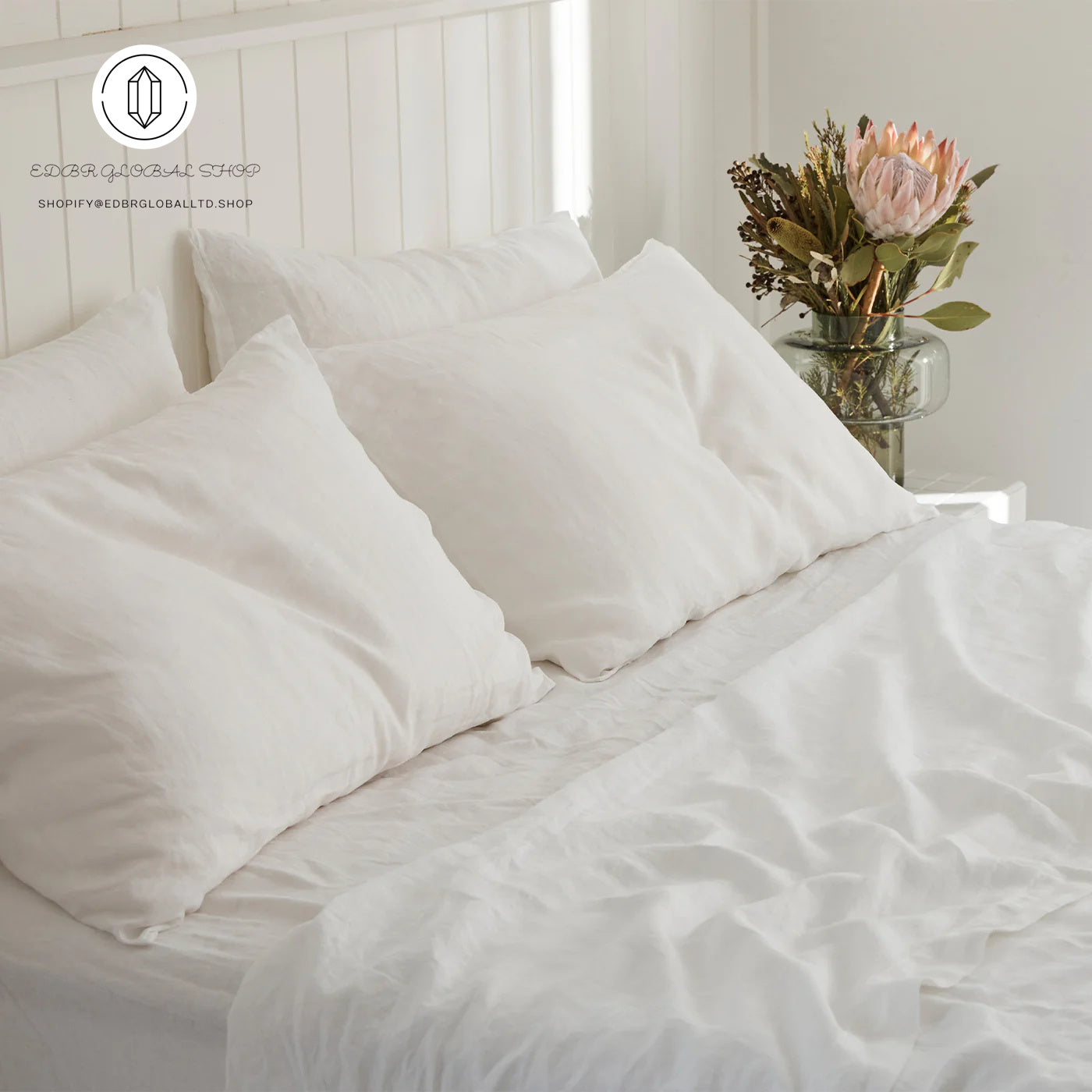 EDBR GLOBAL French Flax Linen Sheet Set in White