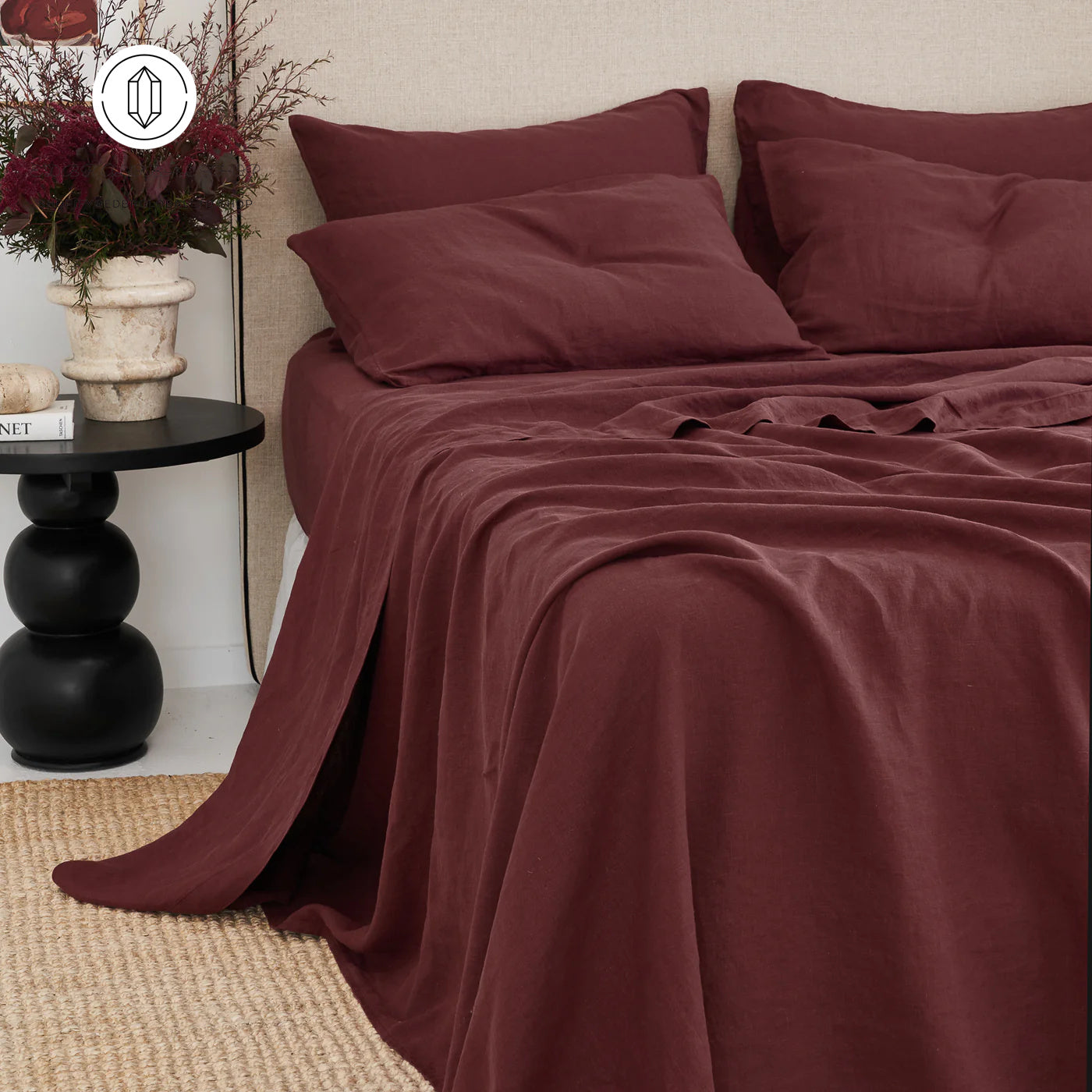 EDBR GLOBAL French Flax Linen Sheet Set in Cherrywood