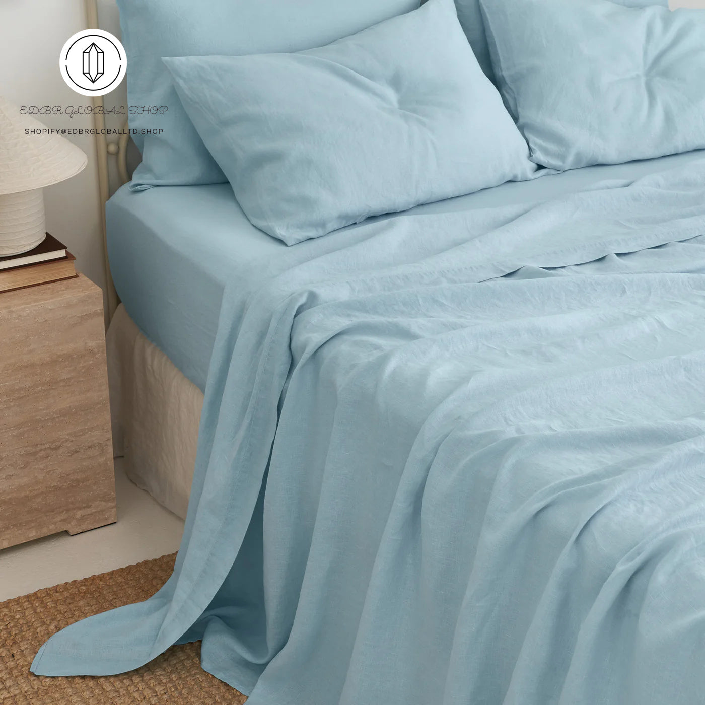 EDBR GLOBAL French Flax Linen Sheet Set in Sky Blue