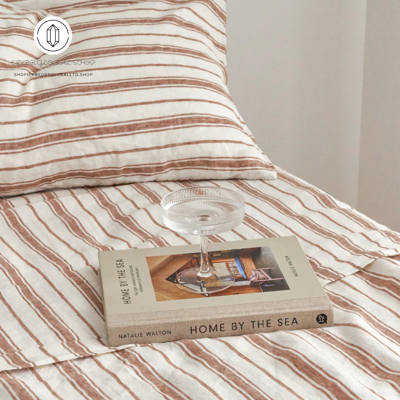 EDBR GLOBAL French Flax Linen Sheet Set in Hazelnut Stripe