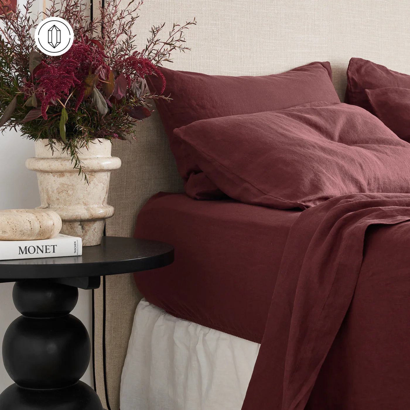 EDBR GLOBAL French Flax Linen Sheet Set in Cherrywood