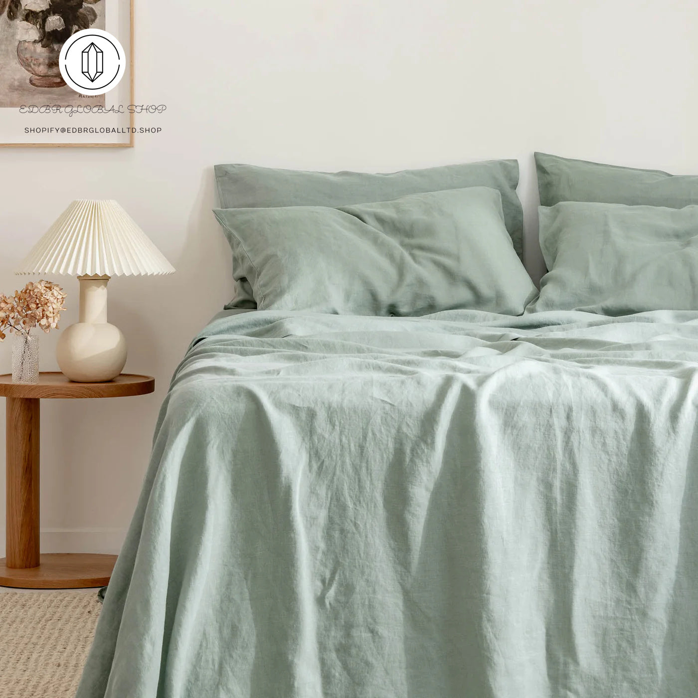 EDBR GLOBAL French Flax Linen Sheet Set in Sage