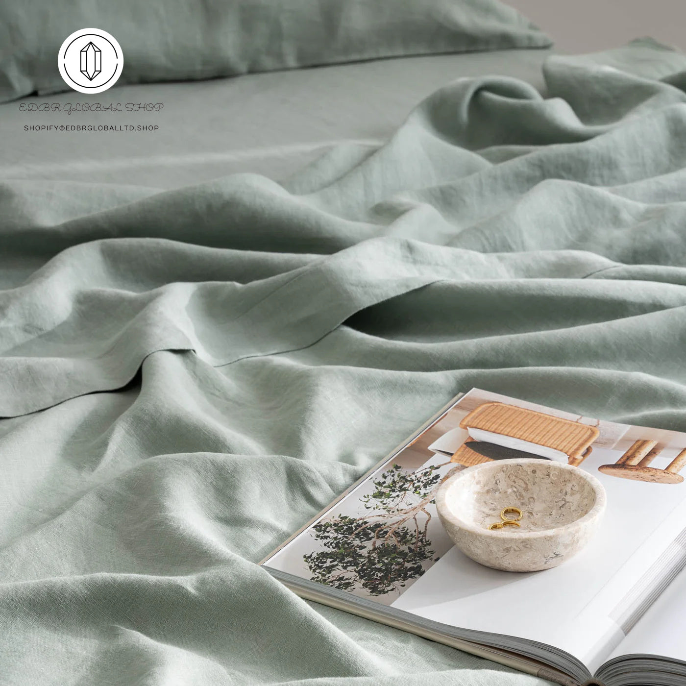 EDBR GLOBAL French Flax Linen Sheet Set in Sage