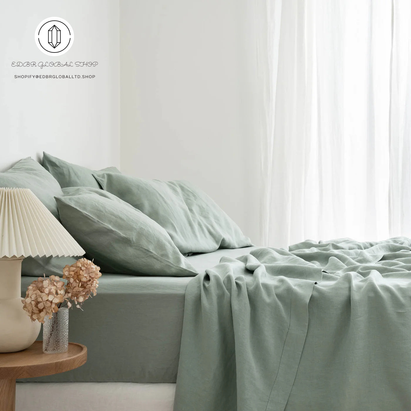 EDBR GLOBAL French Flax Linen Sheet Set in Sage