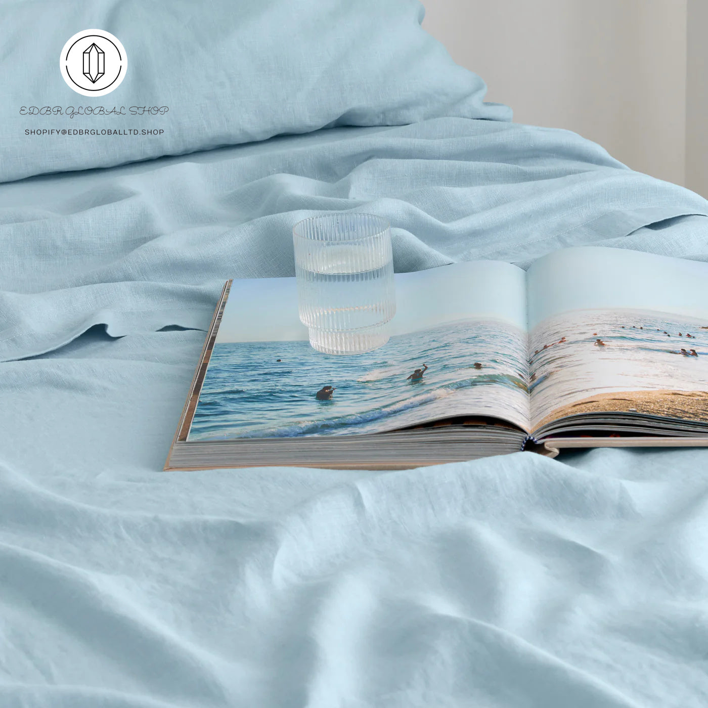EDBR GLOBAL French Flax Linen Sheet Set in Sky Blue