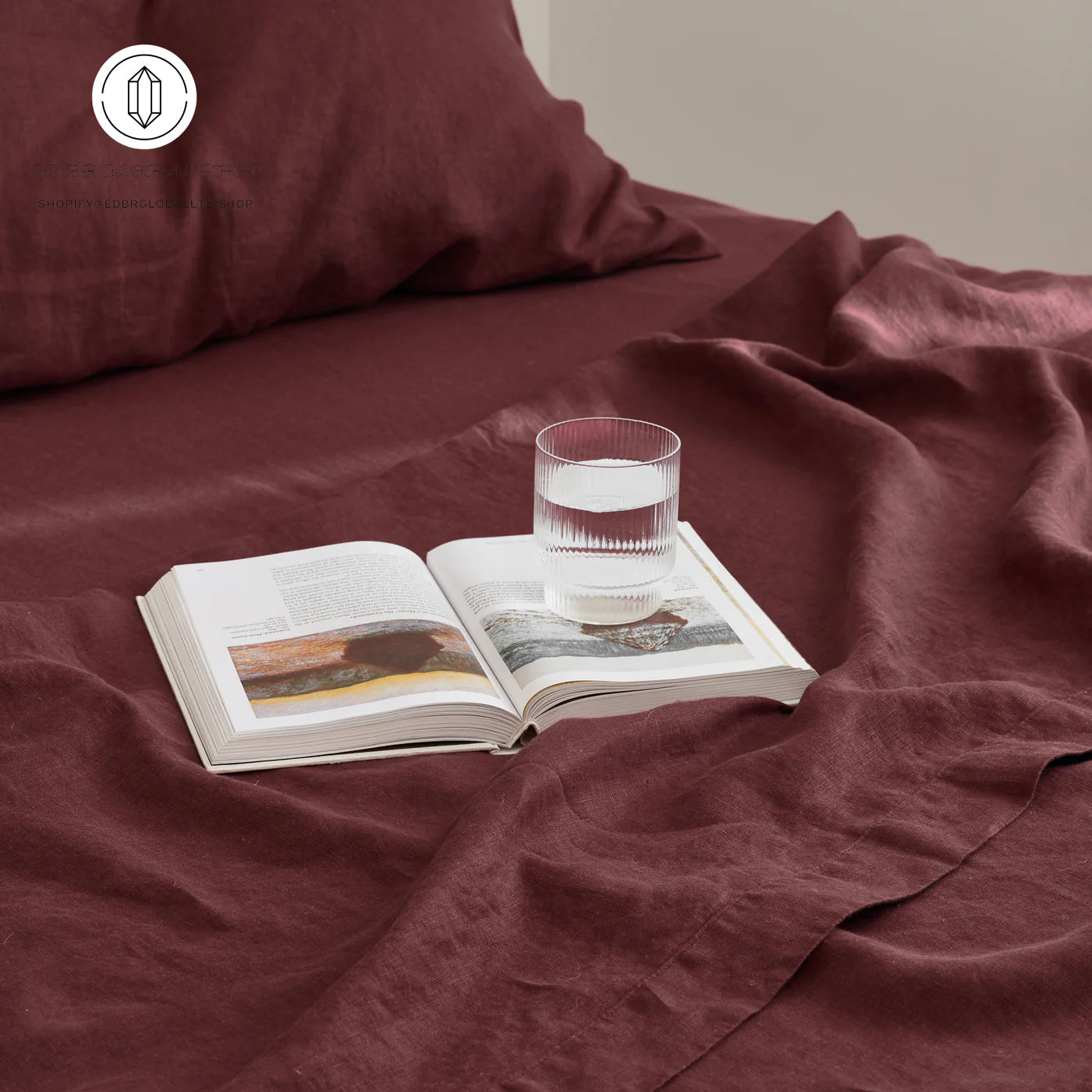 EDBR GLOBAL French Flax Linen Sheet Set in Cherrywood