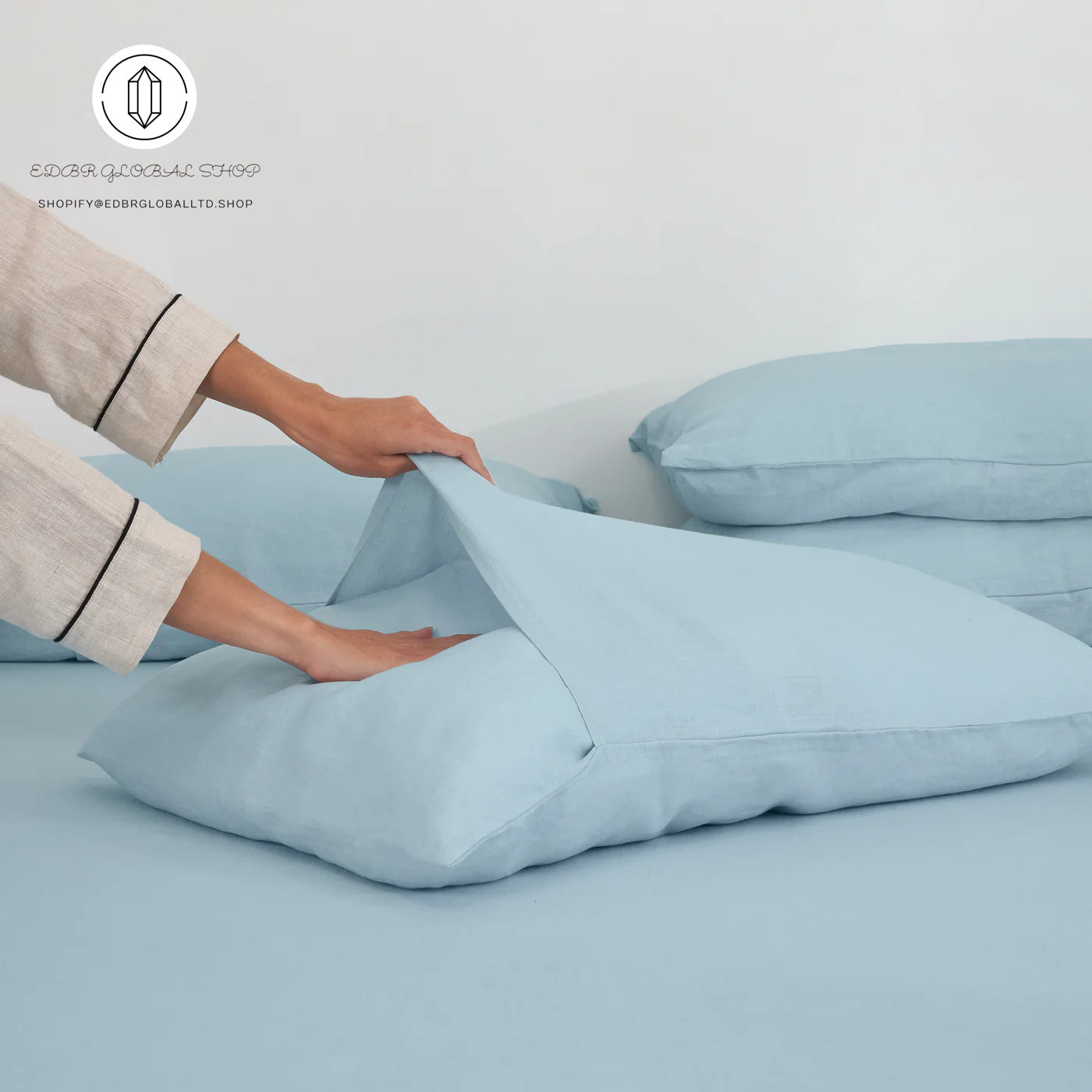 EDBR GLOBAL French Flax Linen Sheet Set in Sky Blue