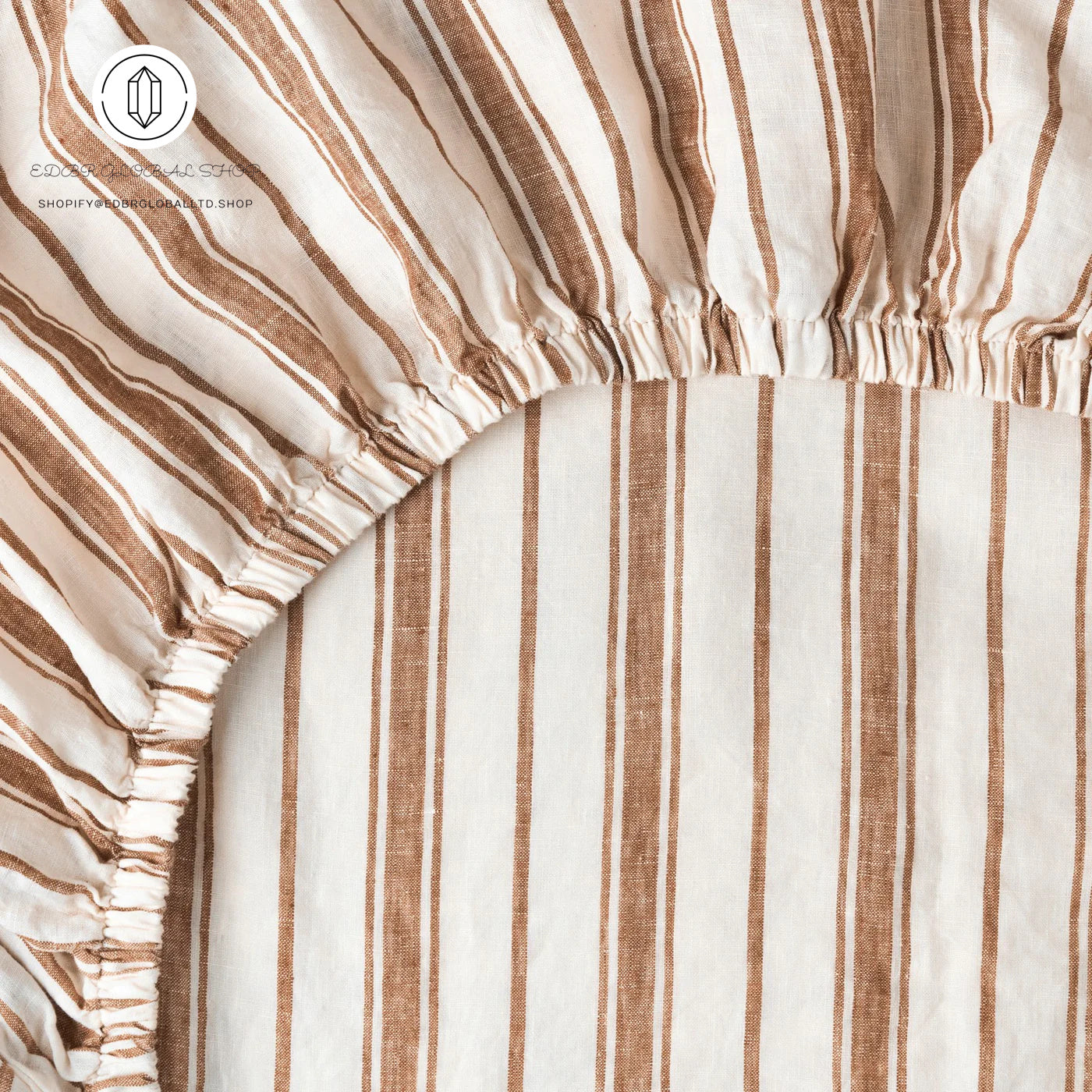 EDBR GLOBAL French Flax Linen Sheet Set in Hazelnut Stripe
