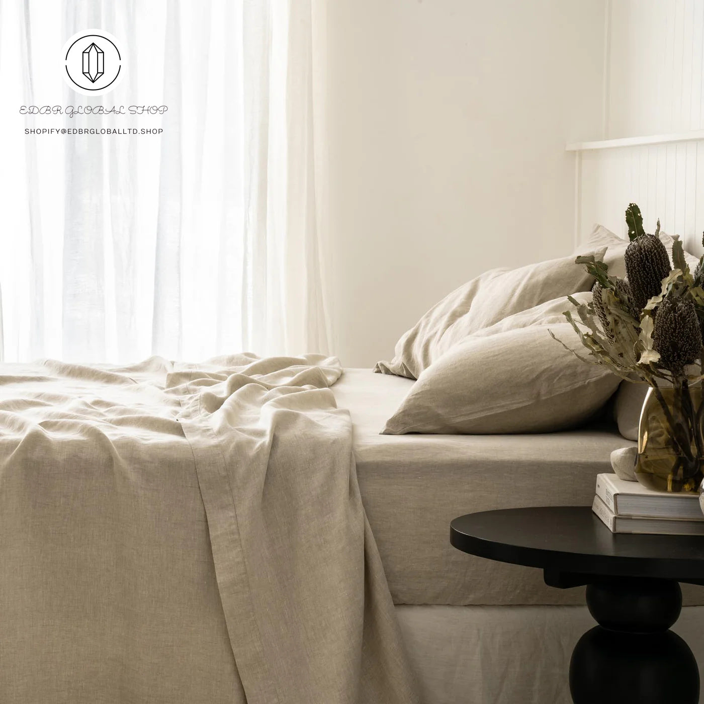 EDBR GLOBAL French Flax Linen Sheet Set in Natural
