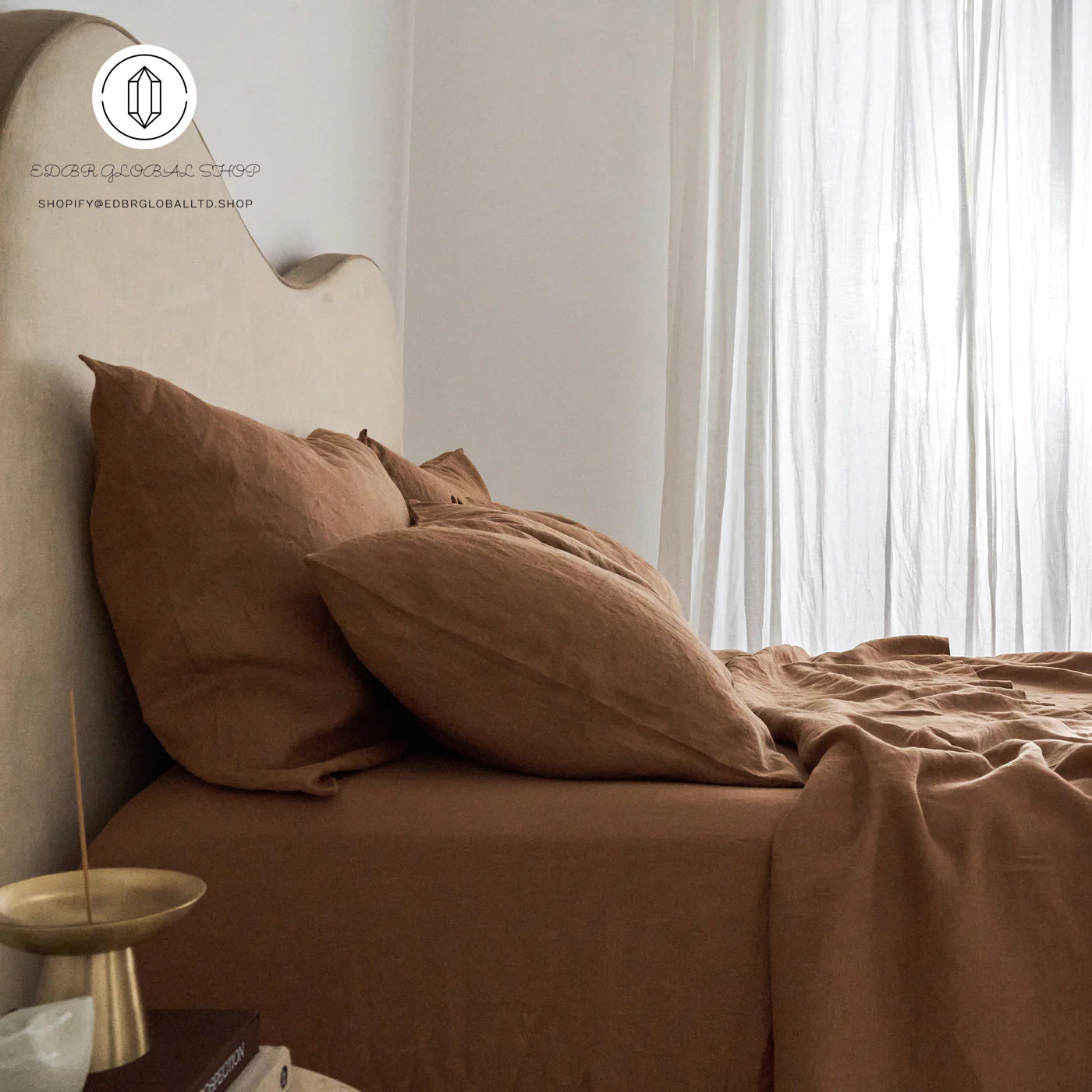 EDBR GLOBAL French Flax Linen Sheet Set in Hazelnut
