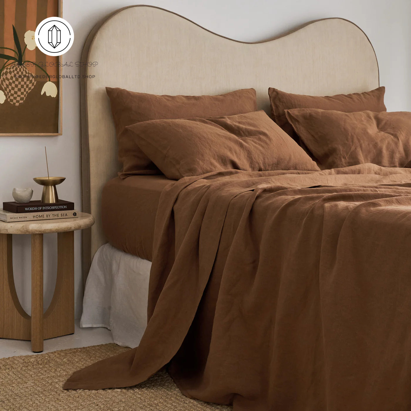 EDBR GLOBAL French Flax Linen Sheet Set in Hazelnut