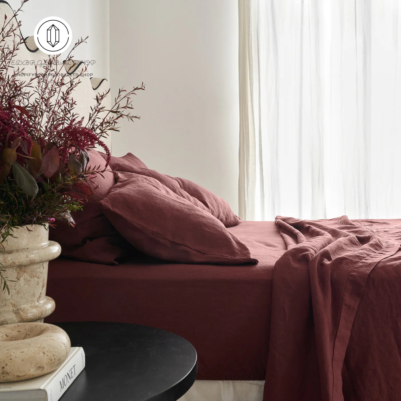 EDBR GLOBAL French Flax Linen Sheet Set in Cherrywood